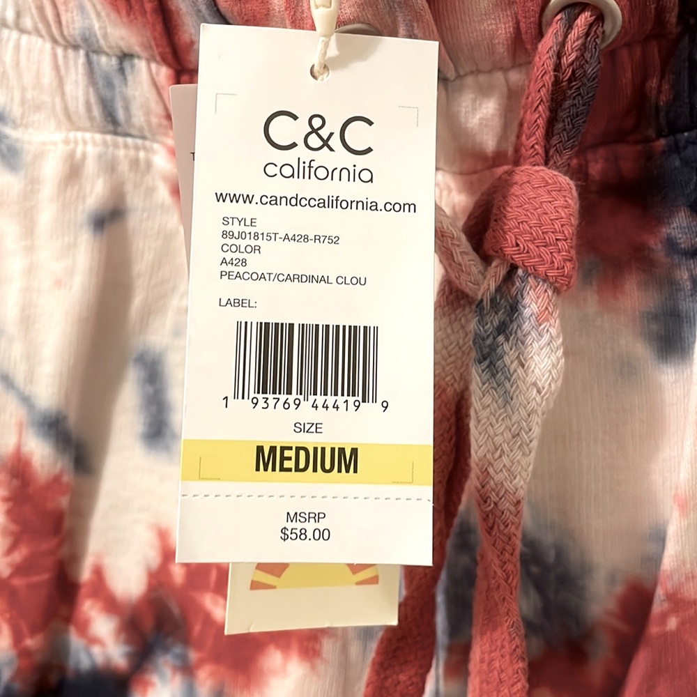 Medium, red, white and blue, C&C california tie dye shorts with drawstring - Picture 3 of 3